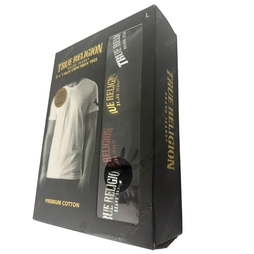 True Religion Men's Black Crew Neck Tee Shirts 4 Pack Size Large New